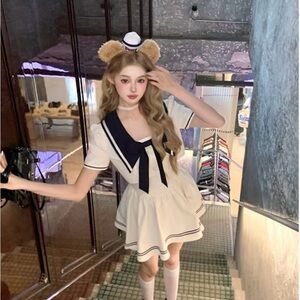 Sailor-Inspired Dress with Bear Ears Hat